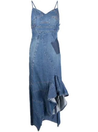 LOEWE Asymmetric Denim Ruffle Dress | Blue | FARFETCH