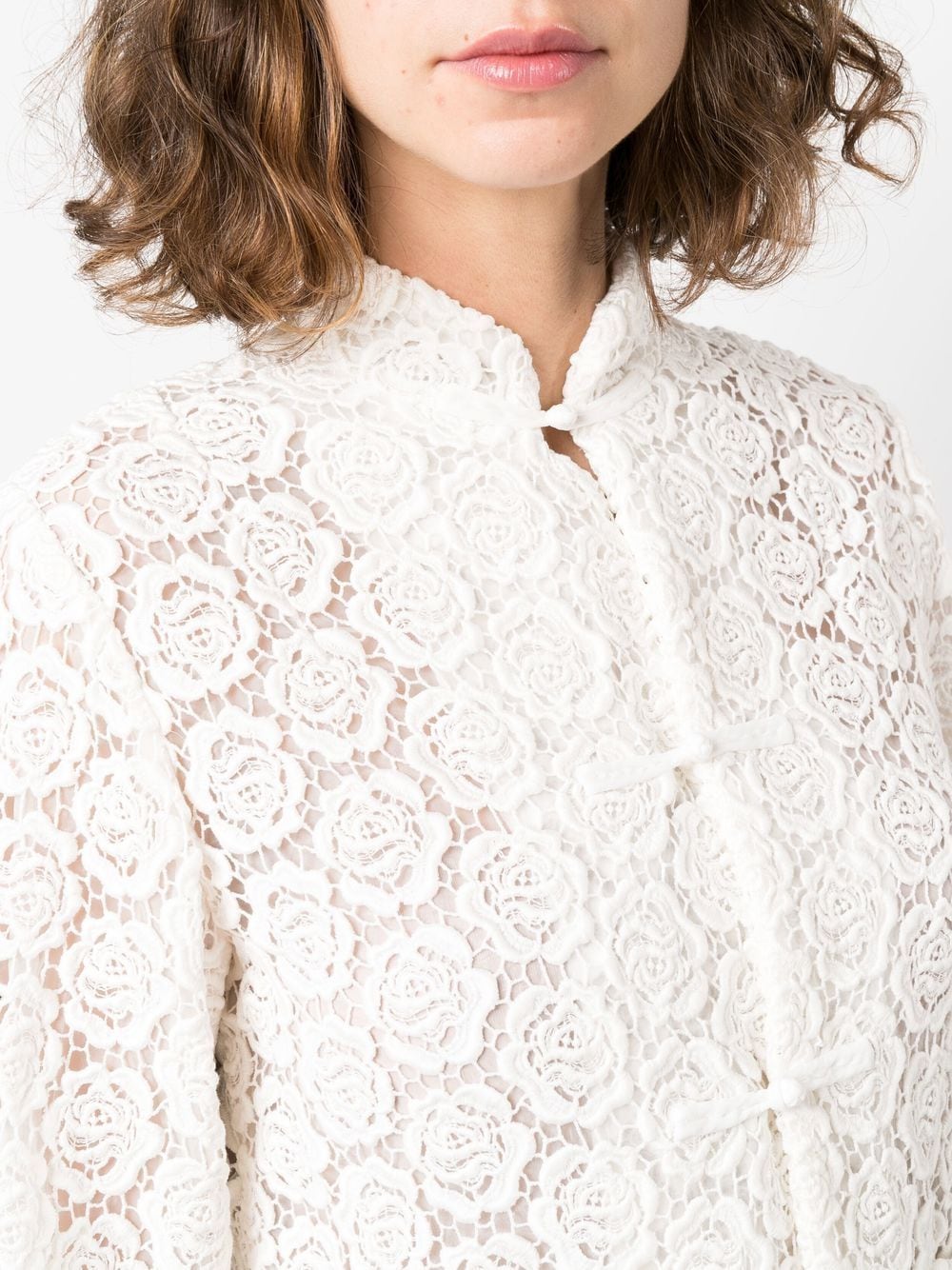 Shop Comme Des Garçons Floral-pattern Cotton-blend Fitted Jacket In Weiss