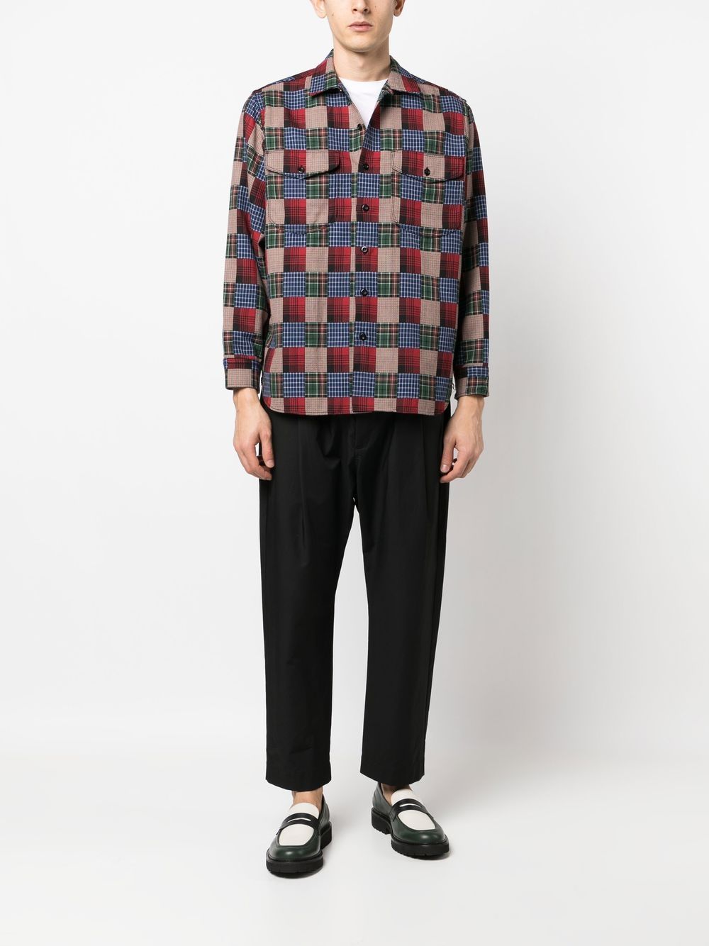 BEAMS PLUS patchwork check long-sleeve shirt - Rood