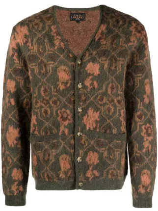 BEAMS PLUS botanical-jacquard V-neck Cardigan - Farfetch