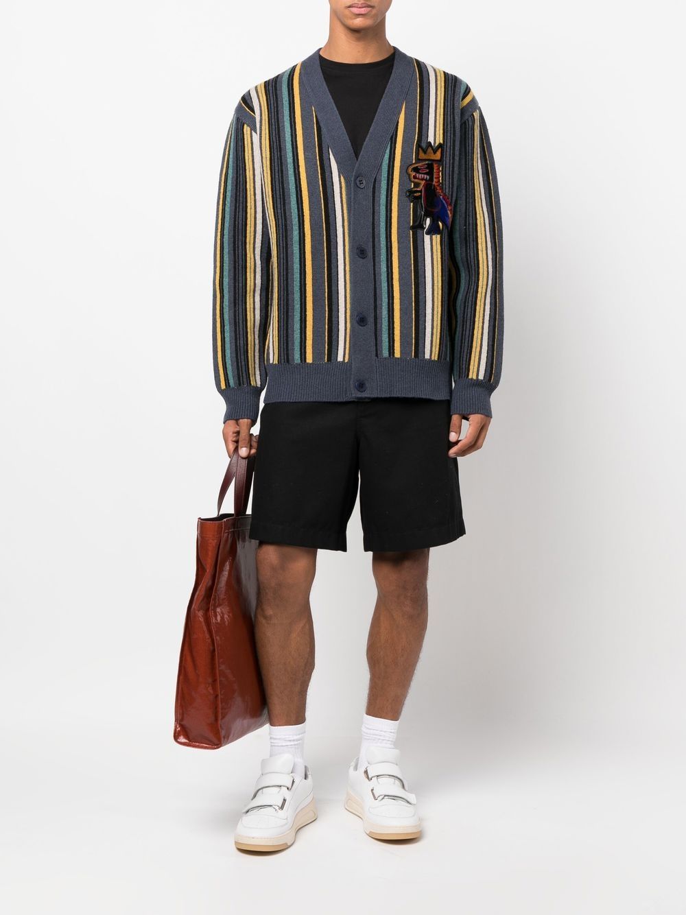 Shop Etudes Studio Basquiat Stripe Wool Cardigan In Blue