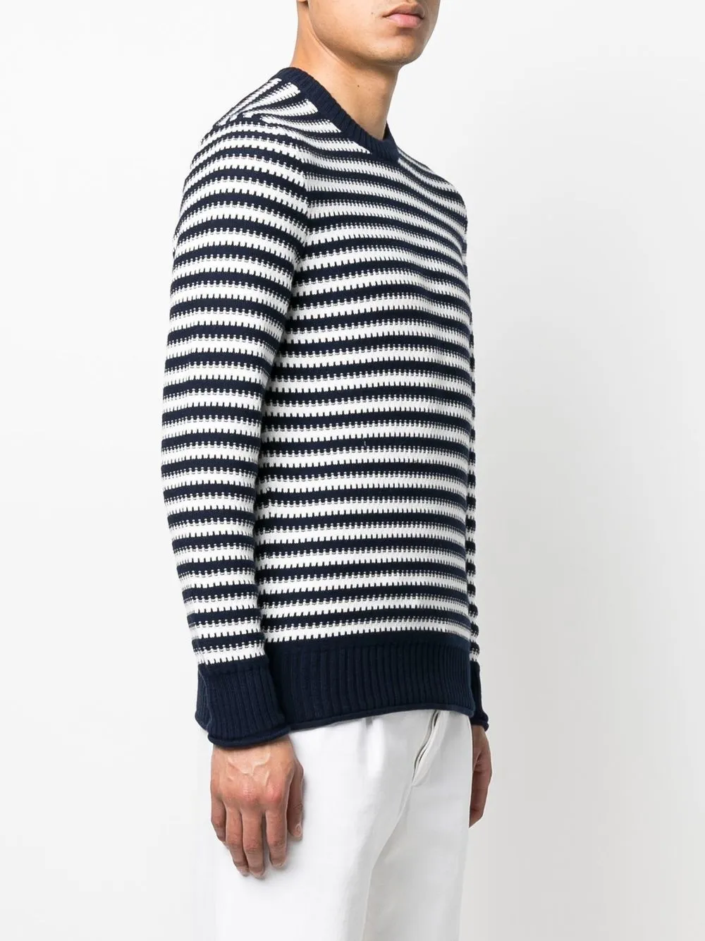  Orlebar Brown Gestreifter Ned Strickpullover   Blau 