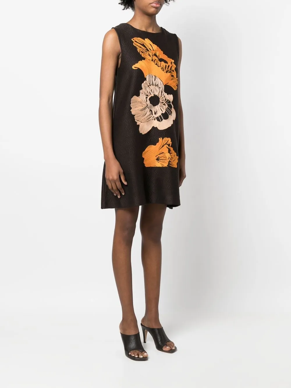 Ferragamo Embroidered-floral Detail Dress in Brown, view 3