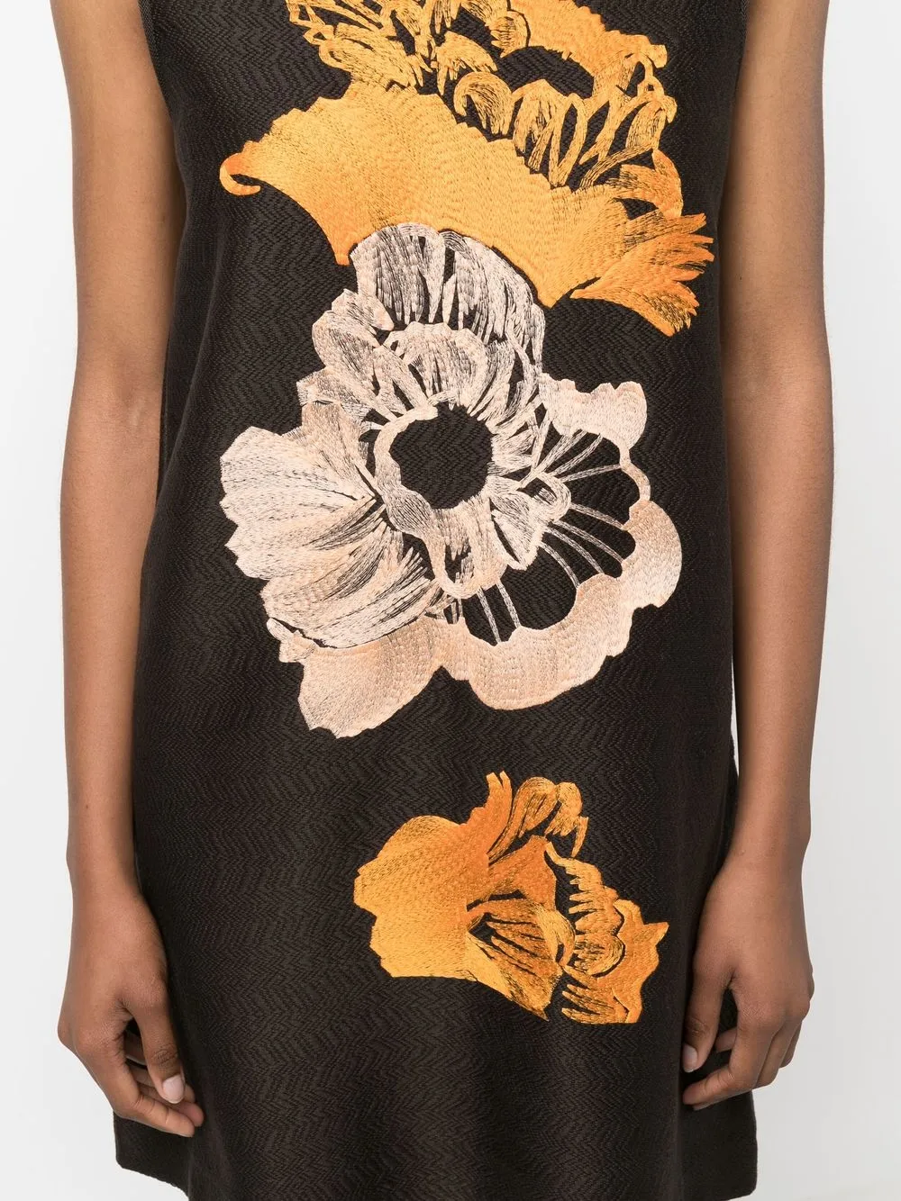 Ferragamo Embroidered-floral Detail Dress in Brown, view 5