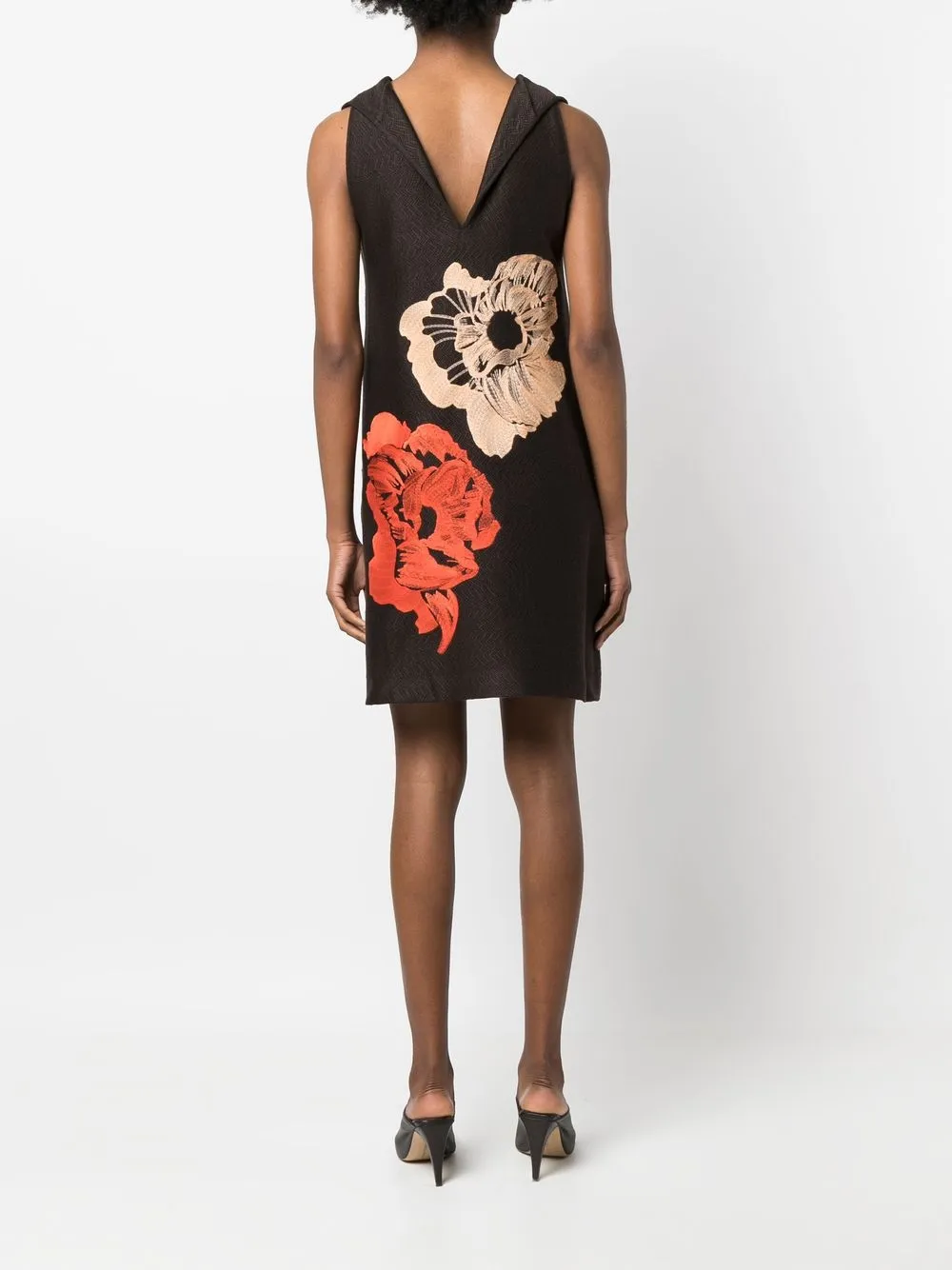 Ferragamo Embroidered-floral Detail Dress in Brown, view 4