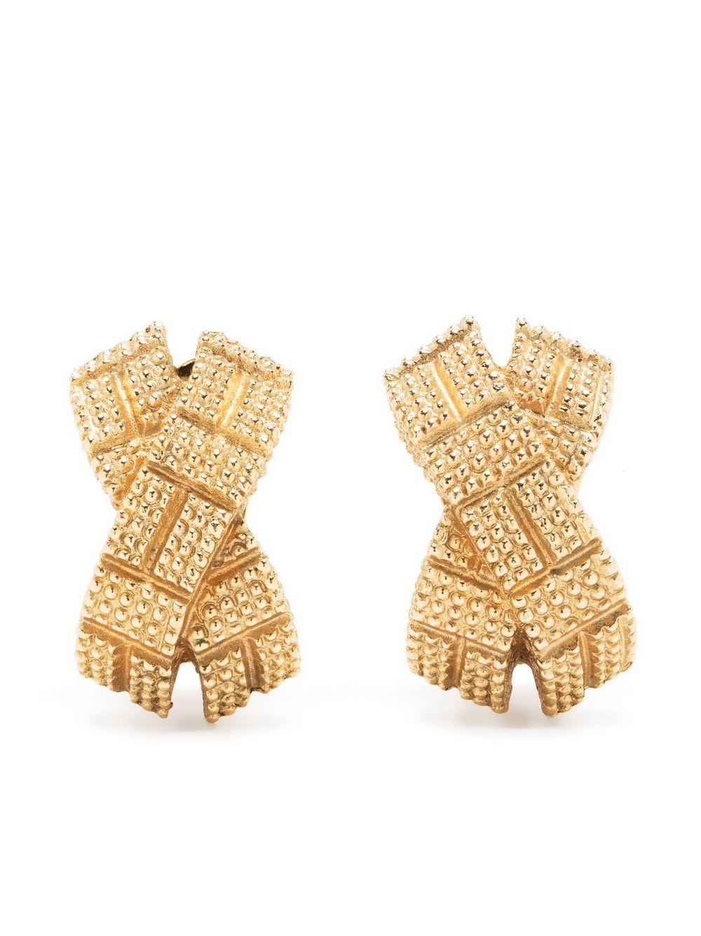 Pre-owned Dior 1980s  Crossed Clip-on Earrings In Gold