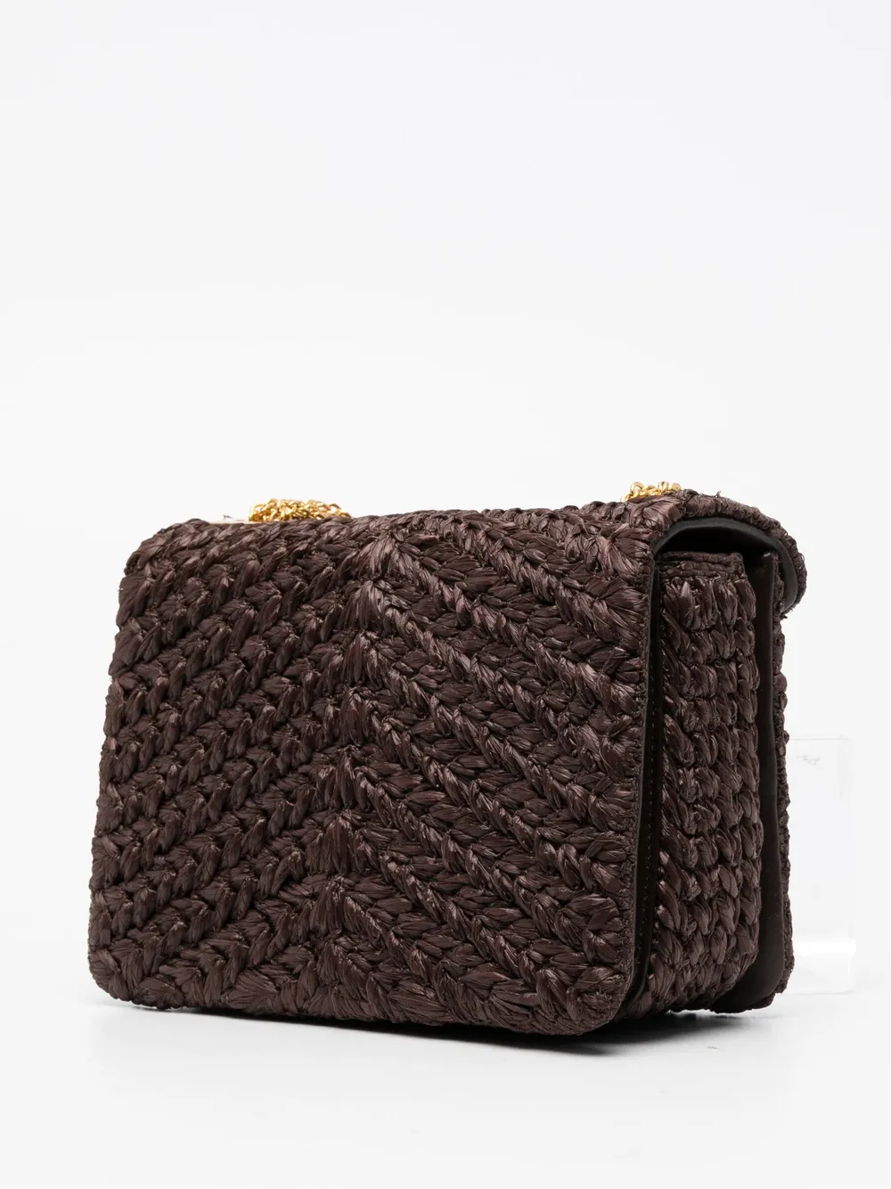 Valentino One Stud Woven Shoulder Bag In Brown