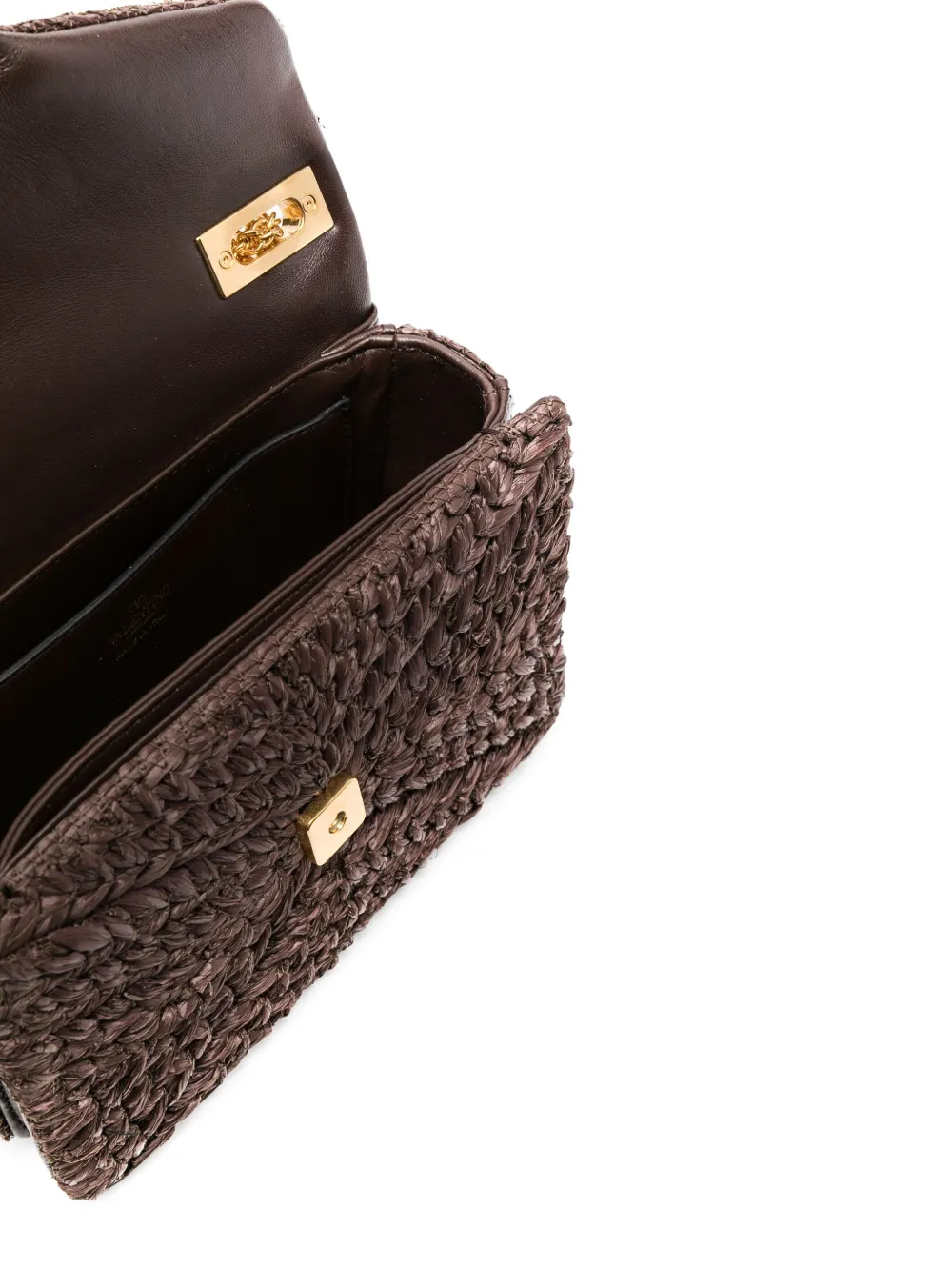 Valentino One Stud Woven Shoulder Bag In Brown