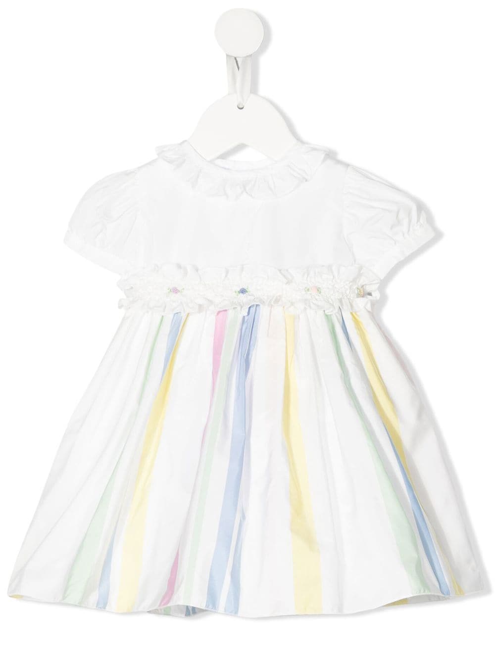 Mariella Ferrari Babies' Stripe-print Floral-embroidery Dress In White