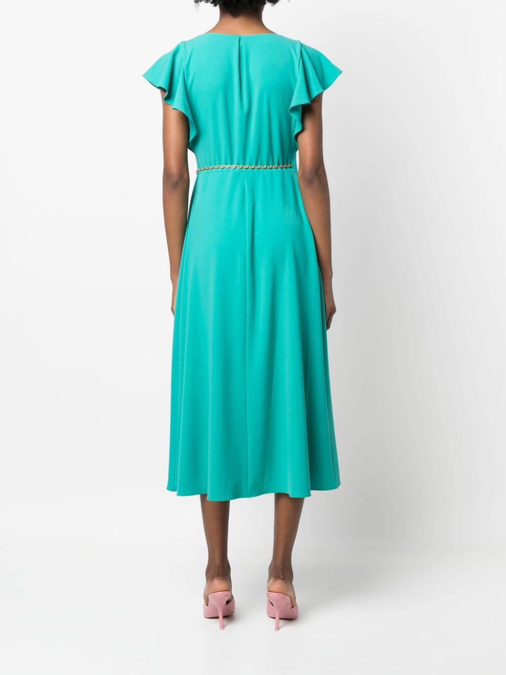 Shop Patrizia Pepe Ruffle-sleeve Midi Dress In Green