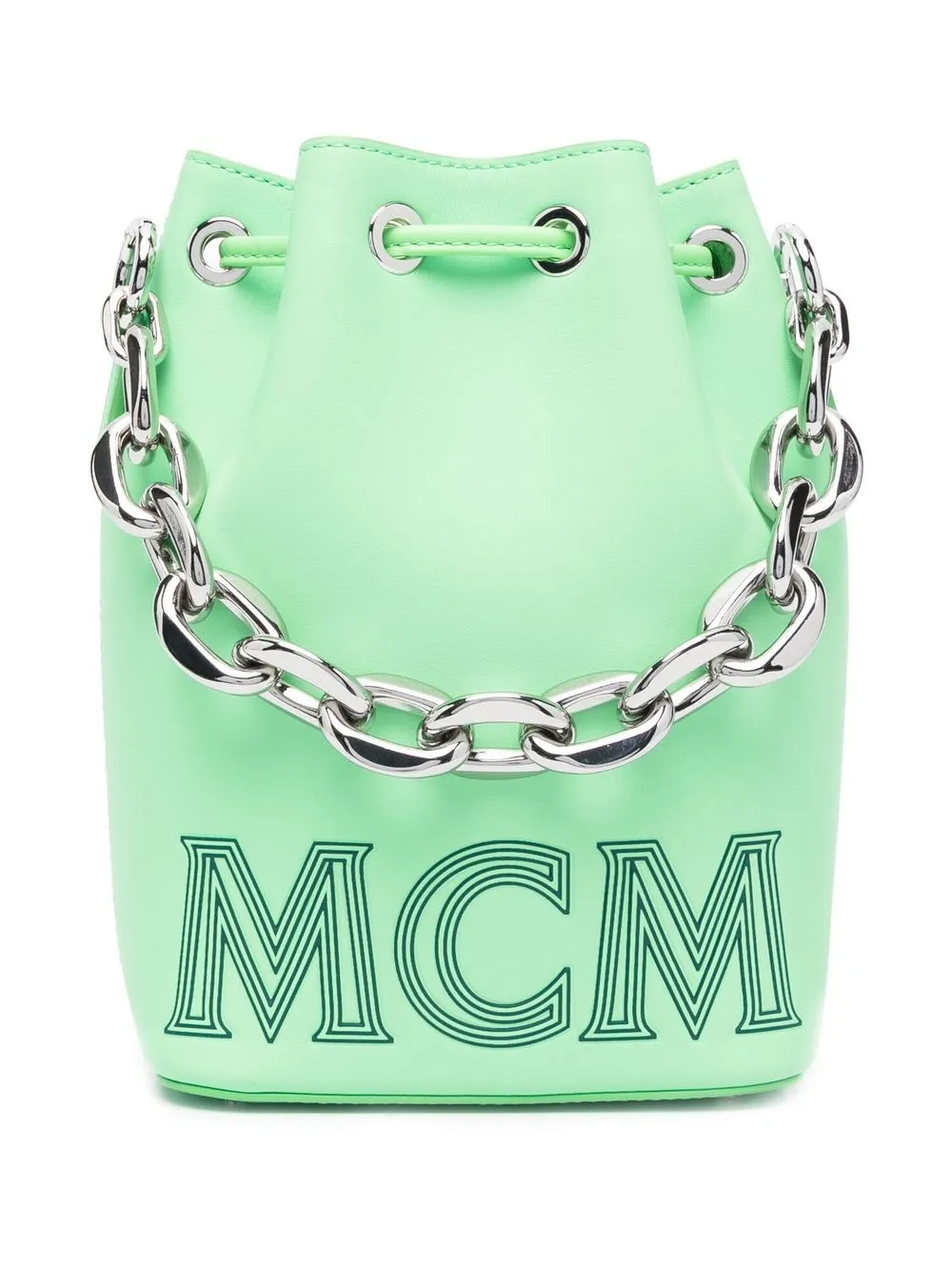 Mcm Logo-print Chain-link Bag In Green