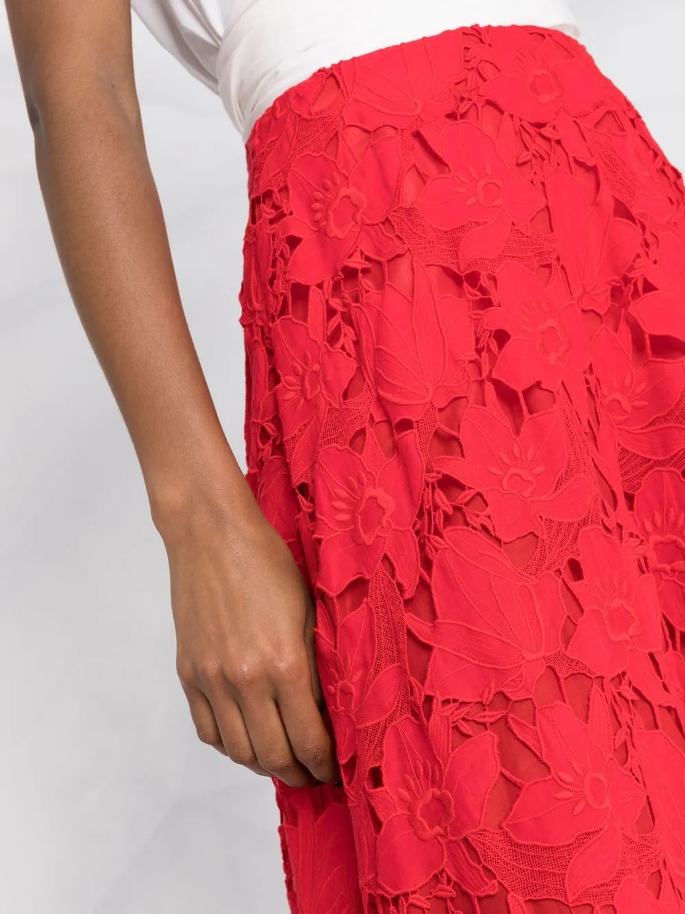 Valentino Garavani Midi-rok met bloemenkant Rood