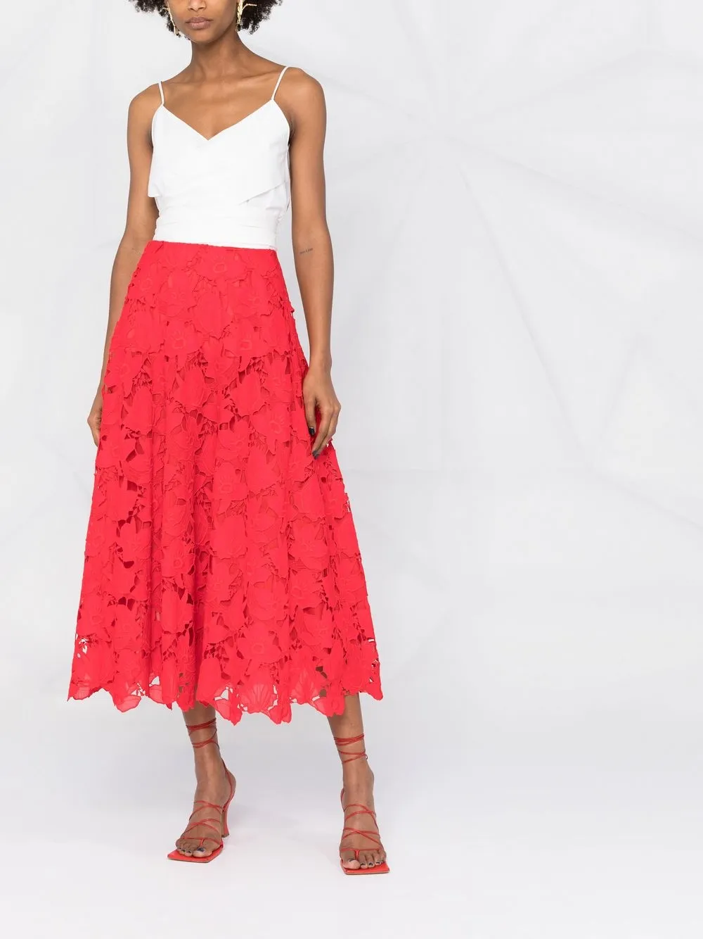 Valentino Garavani Midi-rok met bloemenkant Rood
