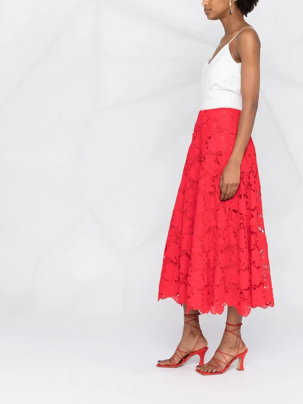 Valentino Garavani Midi-rok met bloemenkant Rood