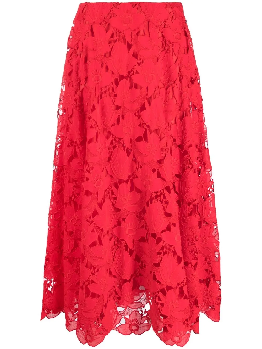 Valentino Garavani Midi-rok met bloemenkant Rood