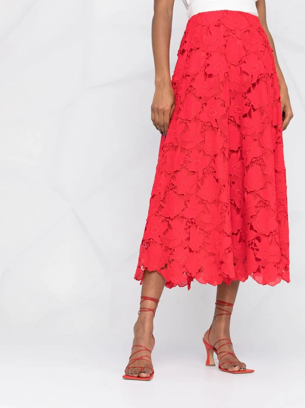 Valentino Garavani Midi-rok met bloemenkant Rood