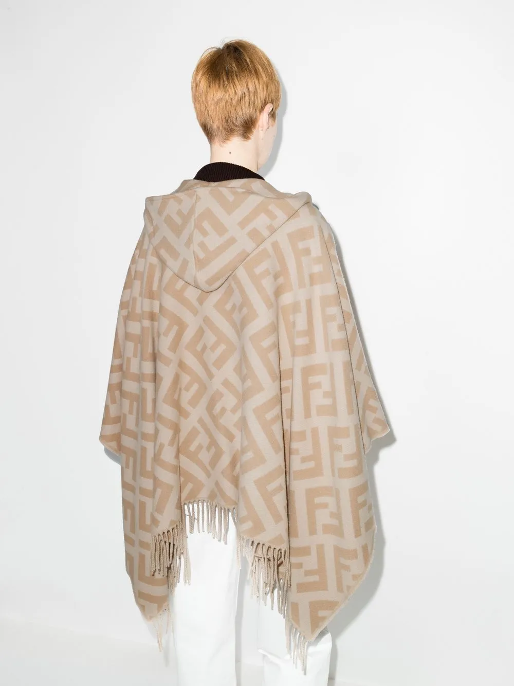  Fendi Ff-logo Intarsia Cashmere Poncho - Neutrals 