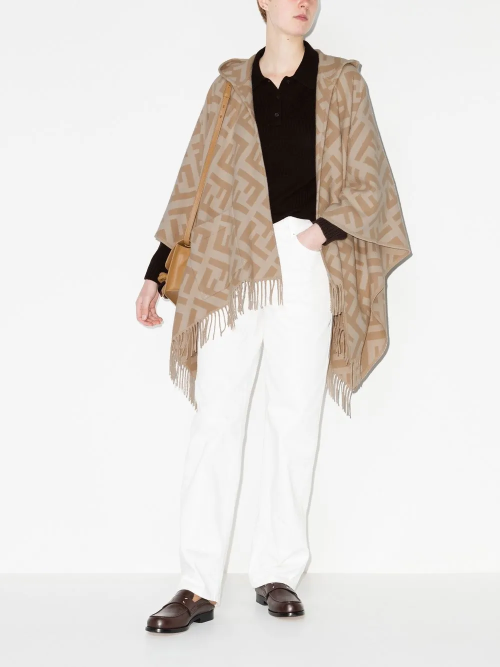  Fendi Ff-logo Intarsia Cashmere Poncho - Neutrals 