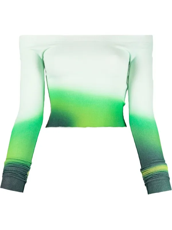 Off-White Off-shoulder Gradient Style Top in Green