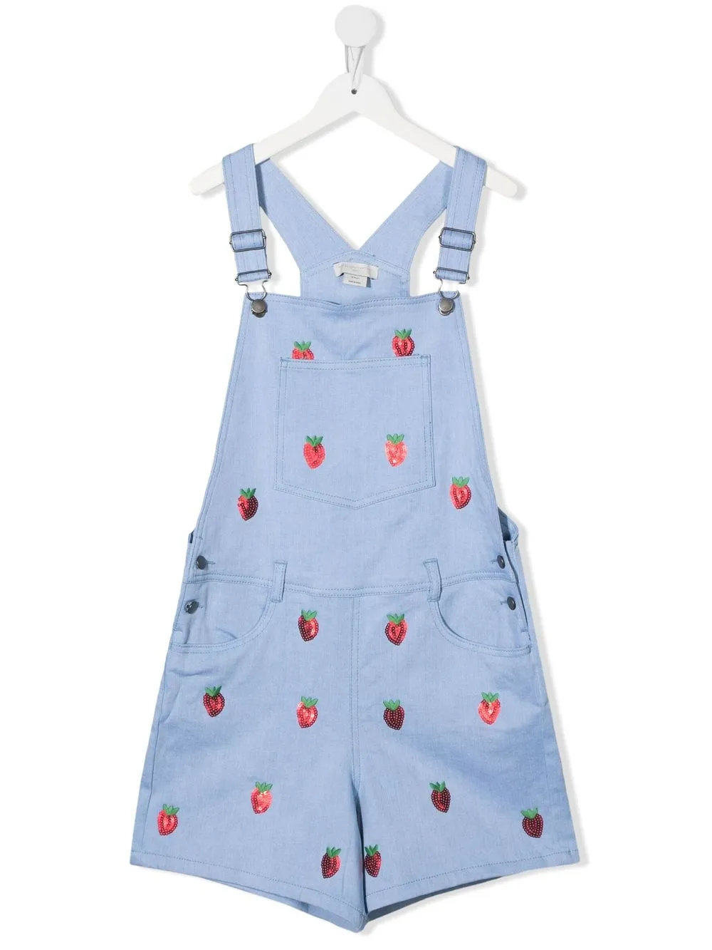 

Stella McCartney Kids jumpsuit corto con motivo de fresa y lentejuelas - Azul