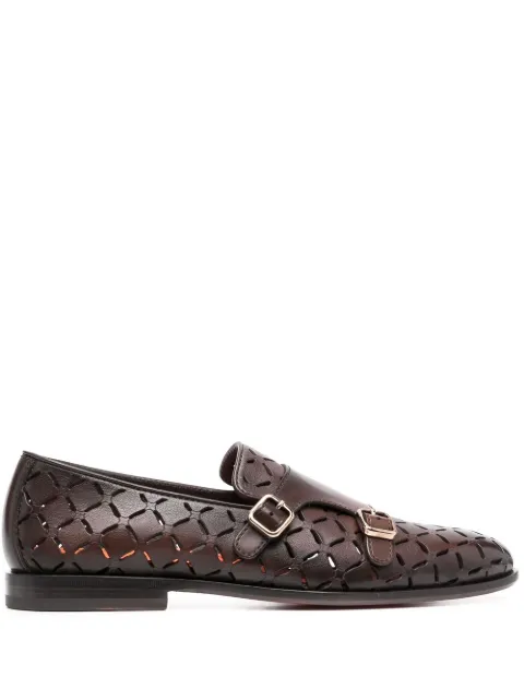 Santoni حذاء بإبزيم وزينة نقوش مفرغة بالليزر