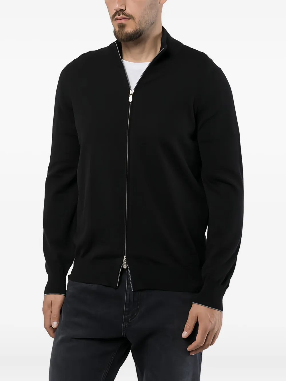 Brunello Cucinelli Zip-neck Cashmere Cardigan In Black
