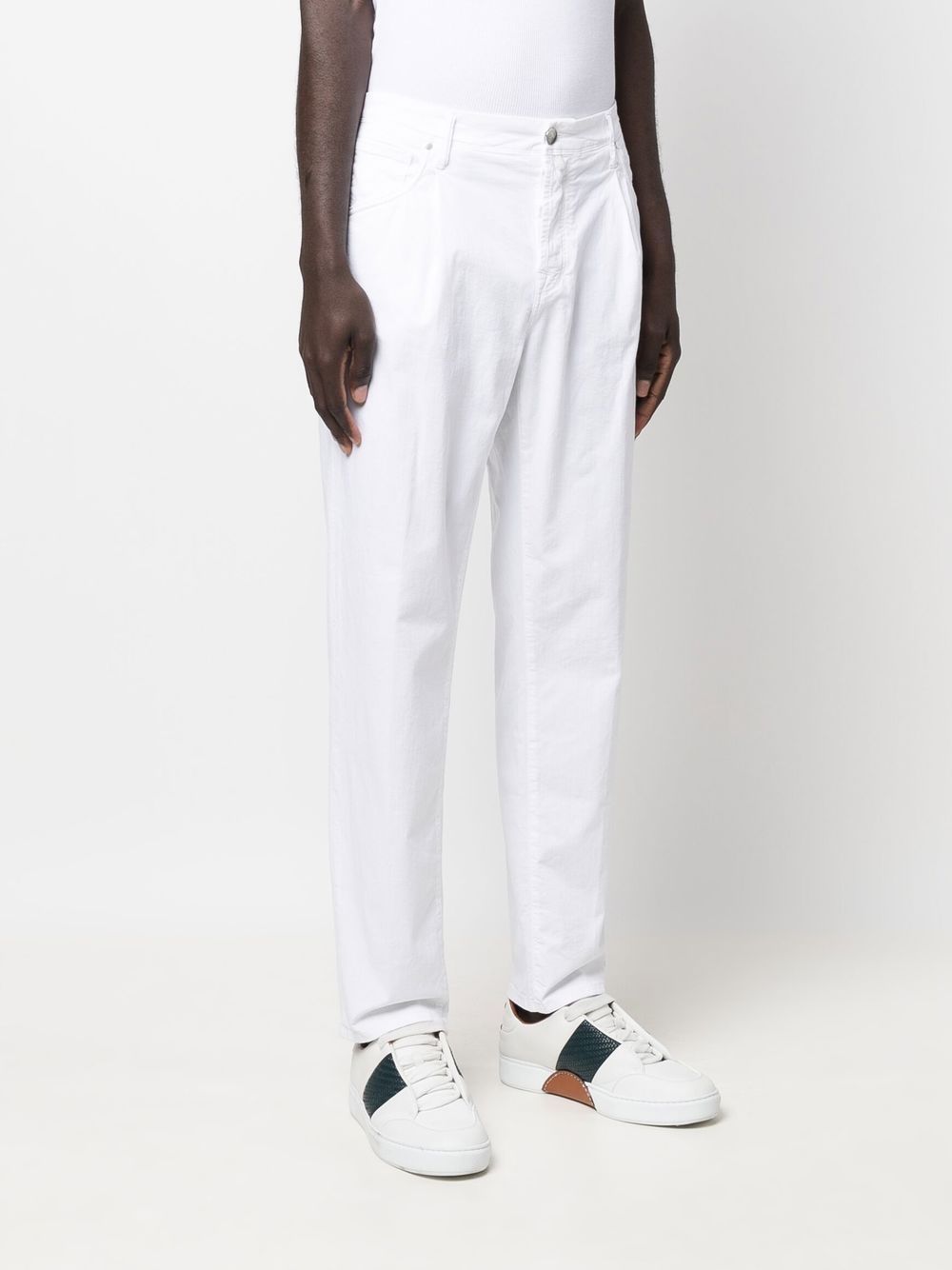 Shop Incotex Pleat-detail Straight-leg Trousers In White
