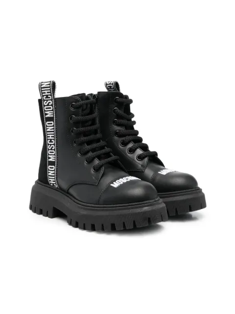 Moschino Kids logo-lettering combat boots