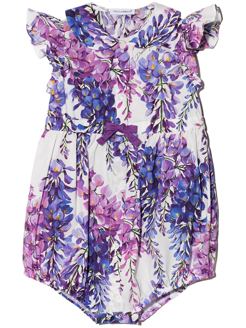 

Dolce & Gabbana Kids floral-print ruffled-sleeve body - White