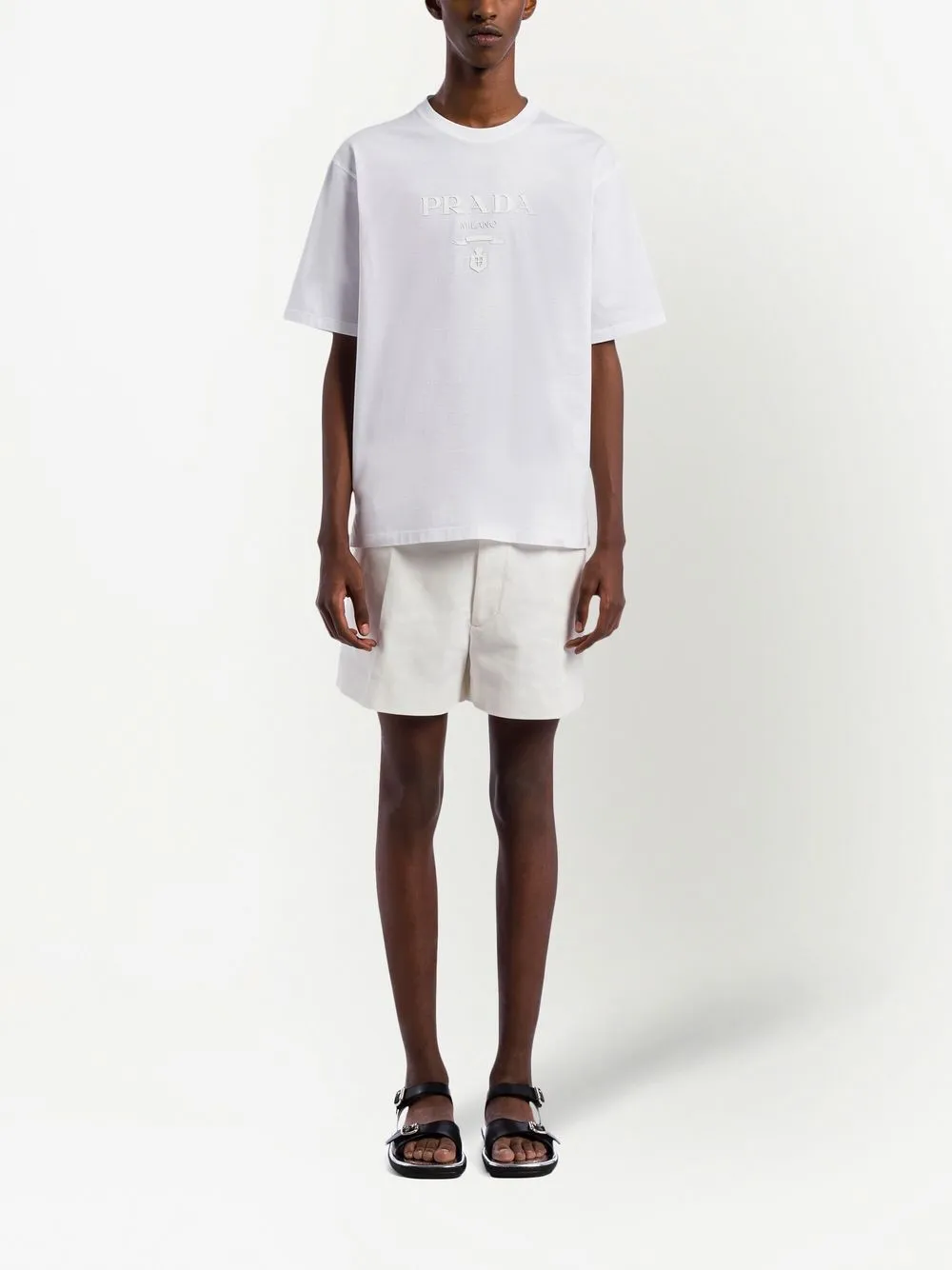 Shop Prada Raised Logo Round-neck T-shirt In White