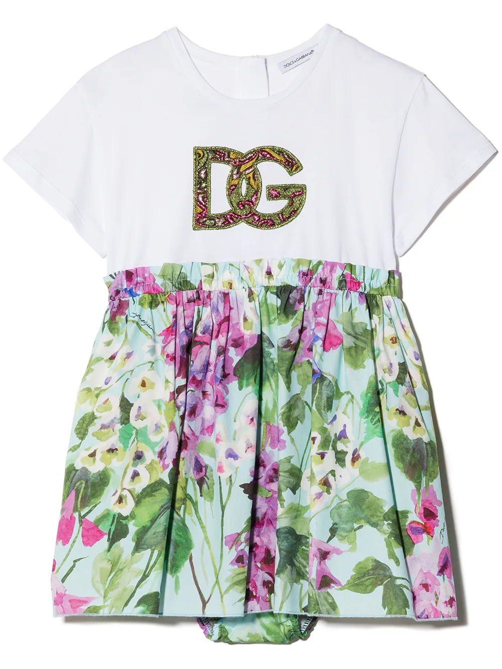 

Dolce & Gabbana Kids vestido con estampado floral y aplique del logo - Blanco