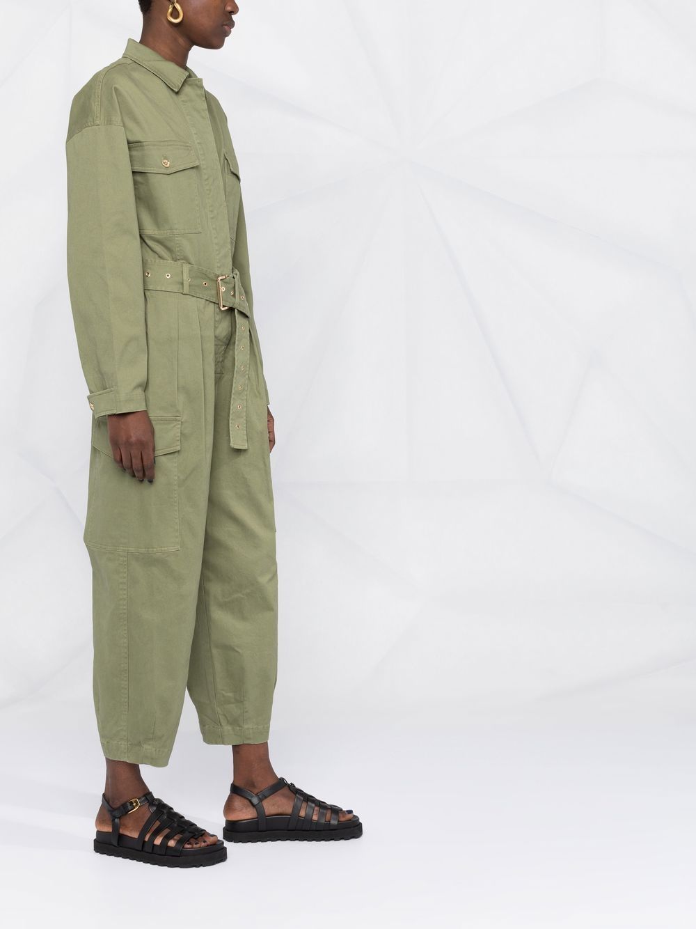 Shop Michael Michael Kors Long-sleeve Belted Jumpsuit In Green