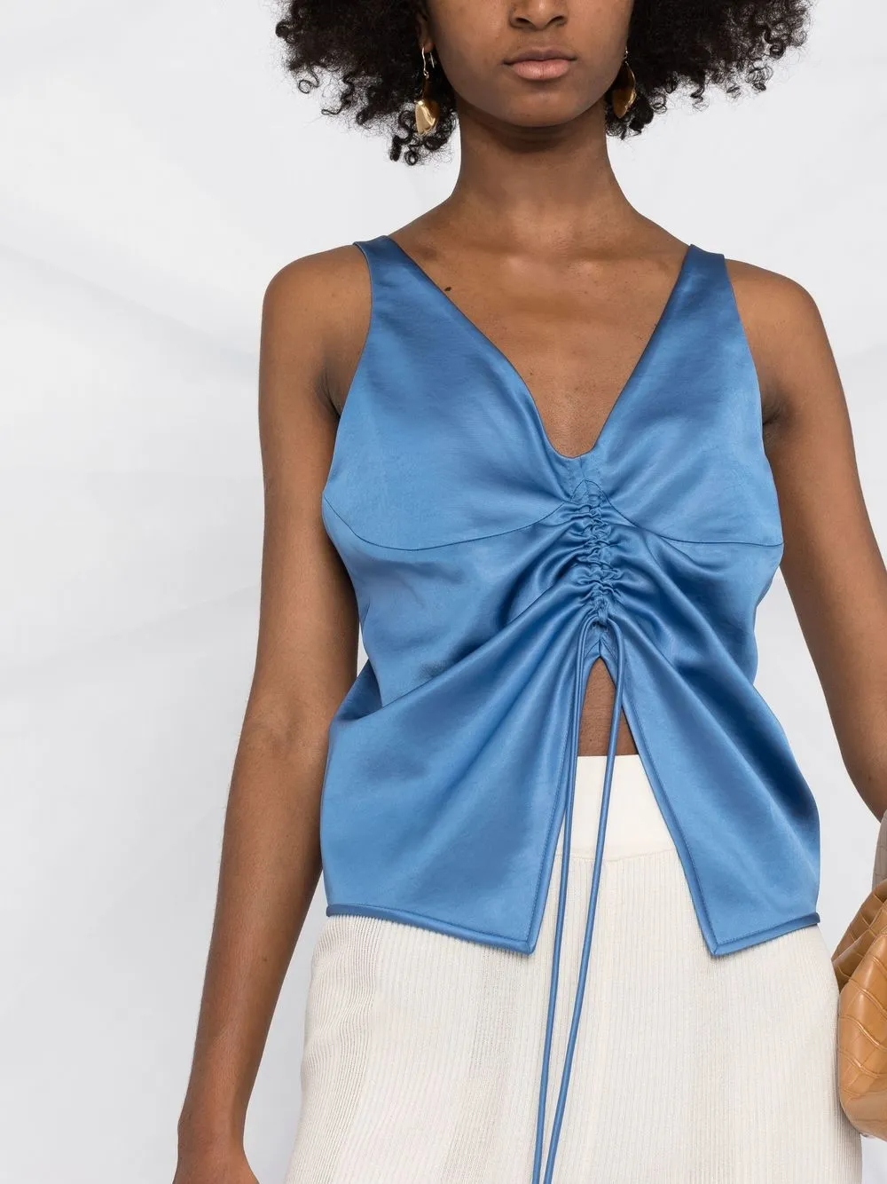 Nanushka Klara Laceup Satin Crop Top In Blu ModeSens