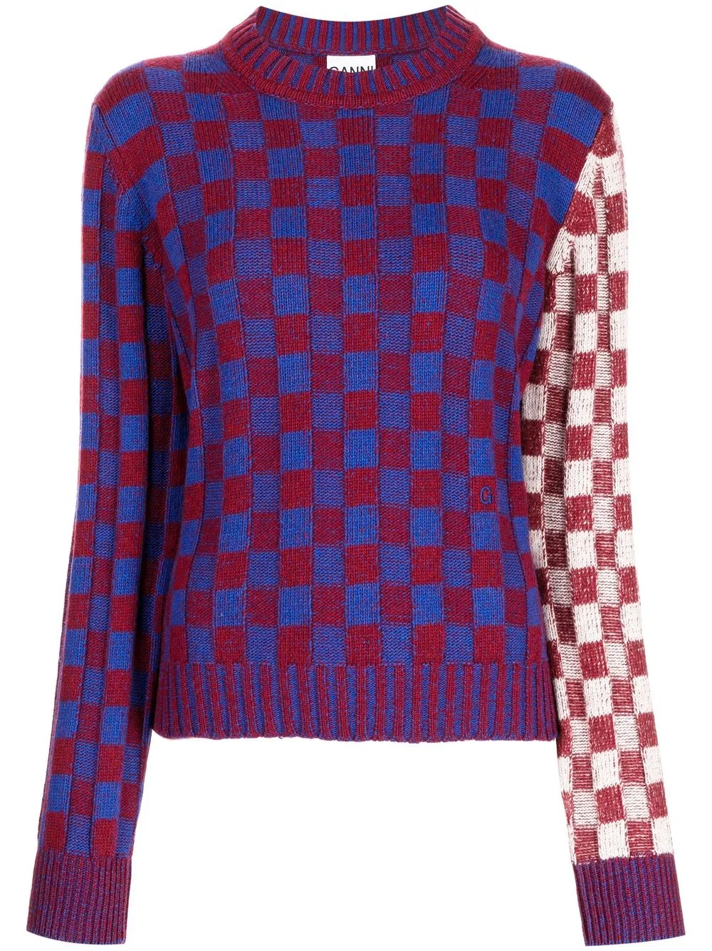 

GANNI checkerboard-knit jumper - Blue