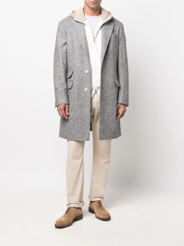 Brunello Cucinelli chevron-knit single-breasted Coat | Grey
