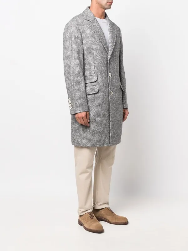 Brunello Cucinelli chevron-knit single-breasted Coat | Grey