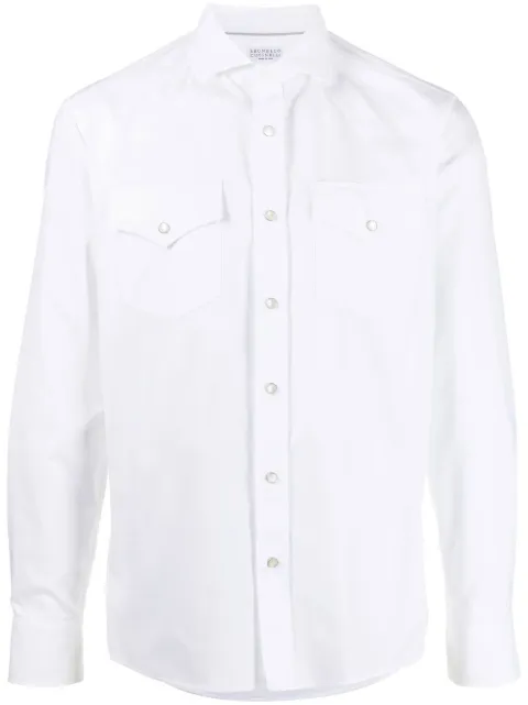 Brunello Cucinelli Camisa de algodão com aba no bolso 
