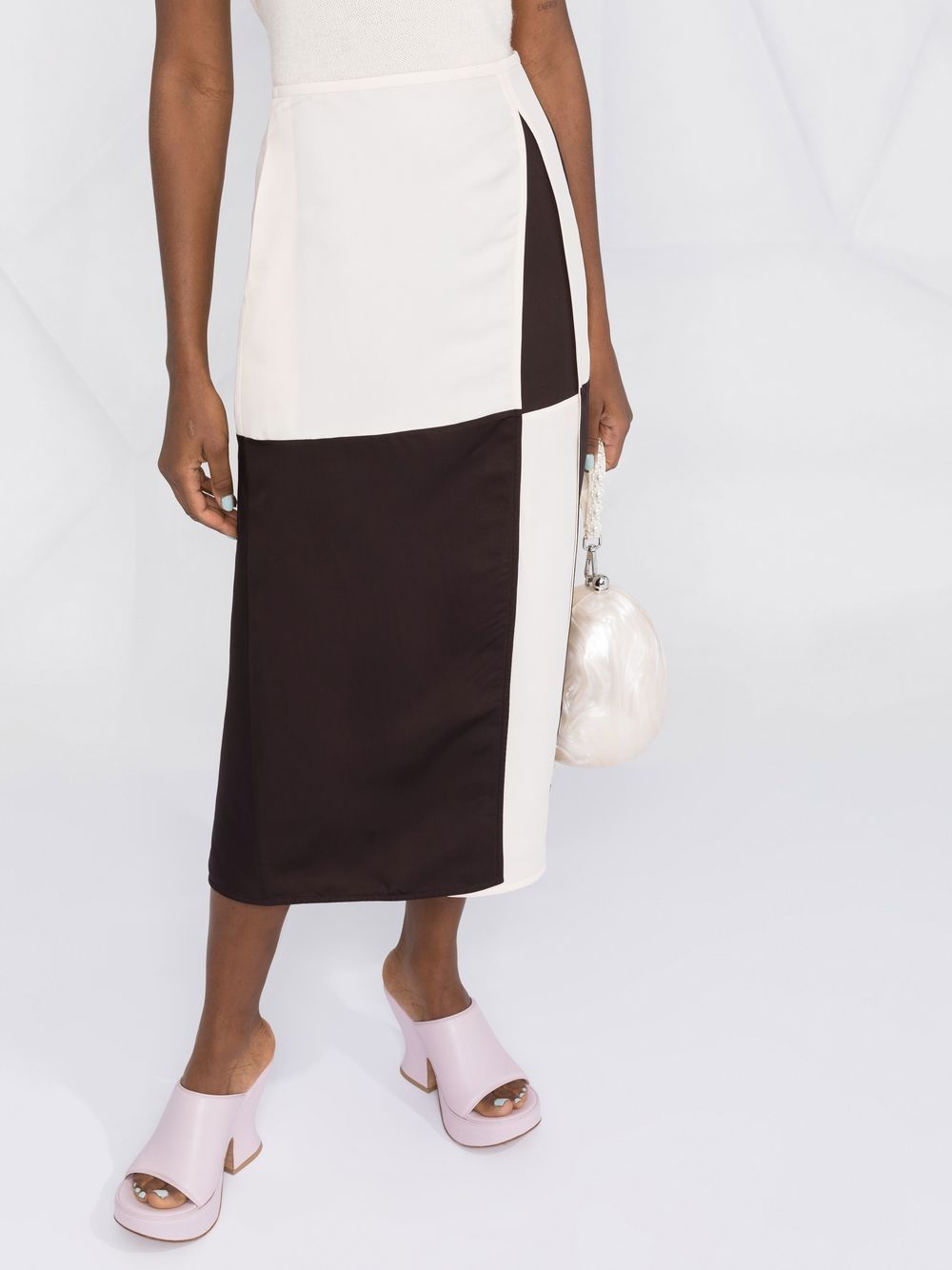 Shop Jil Sander Colour-block Midi Skirt In Neutrals