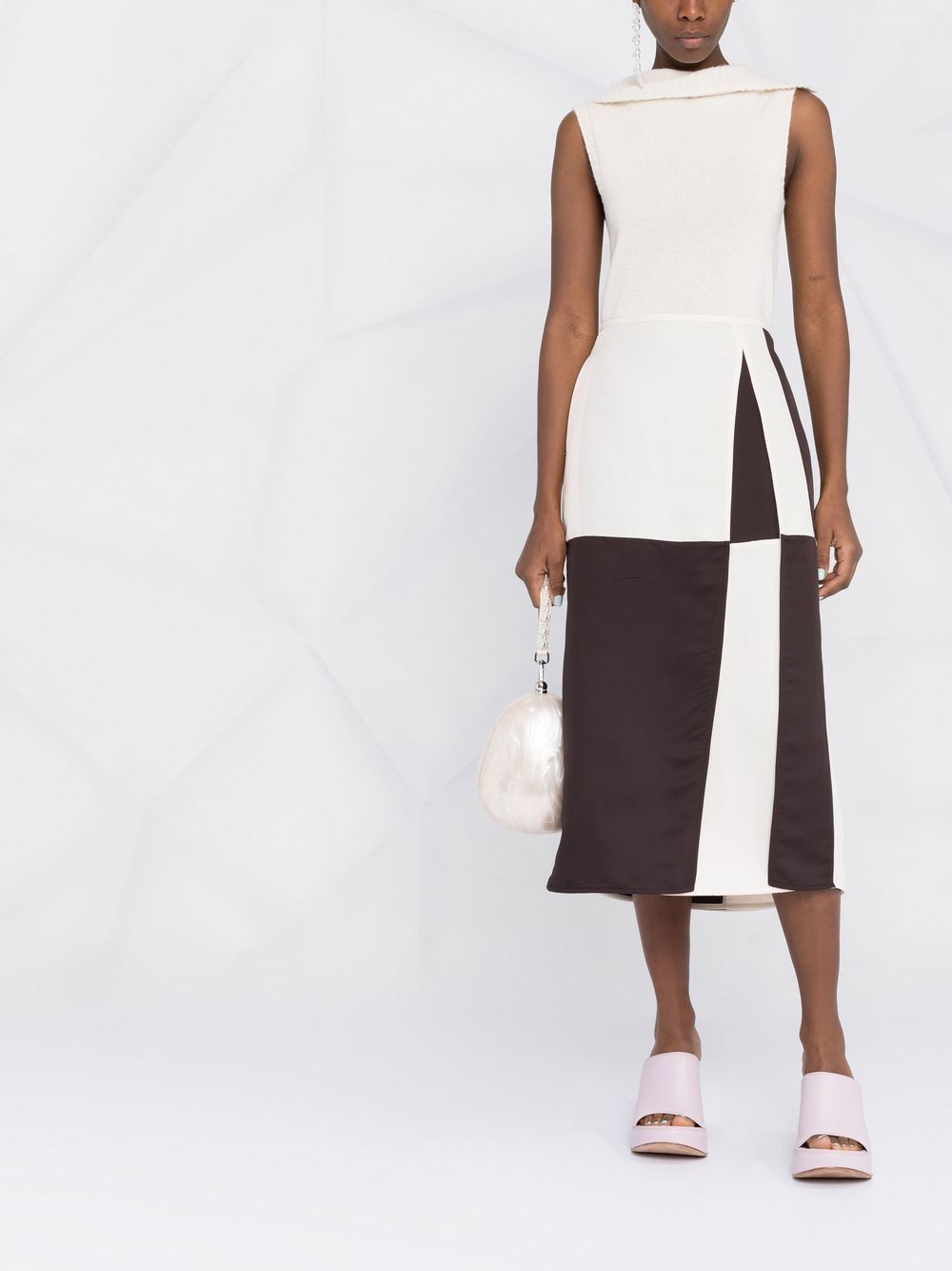 Shop Jil Sander Colour-block Midi Skirt In Neutrals