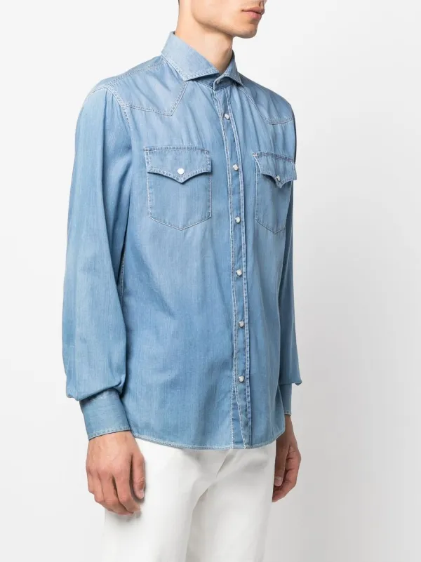 Brunello Cucinelli long-sleeved Denim Shirt | Blue | FARFETCH CA