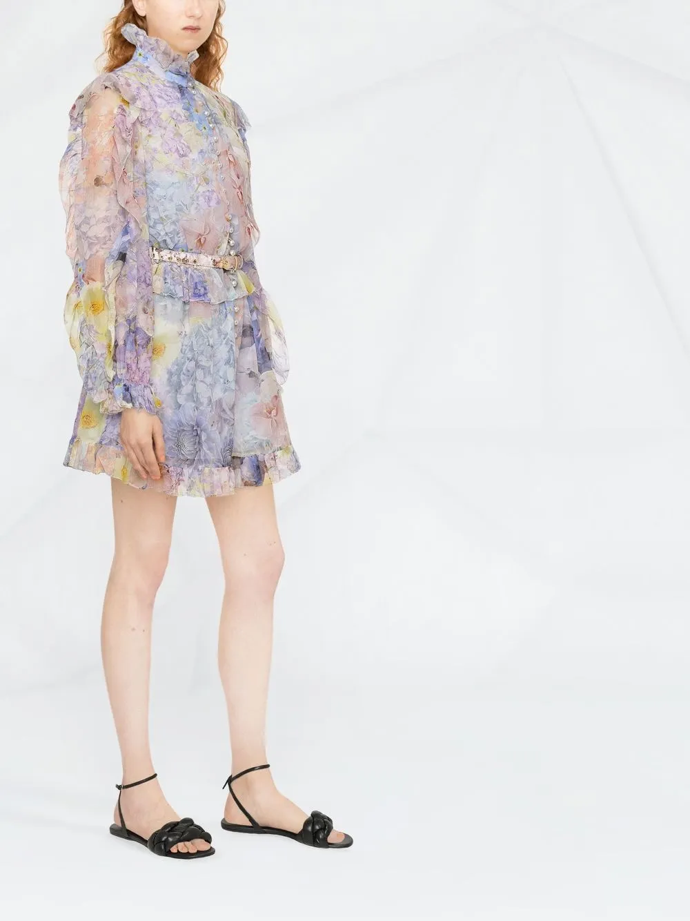 Zimmermann Allover Floral Print Dress In Blue Modesens