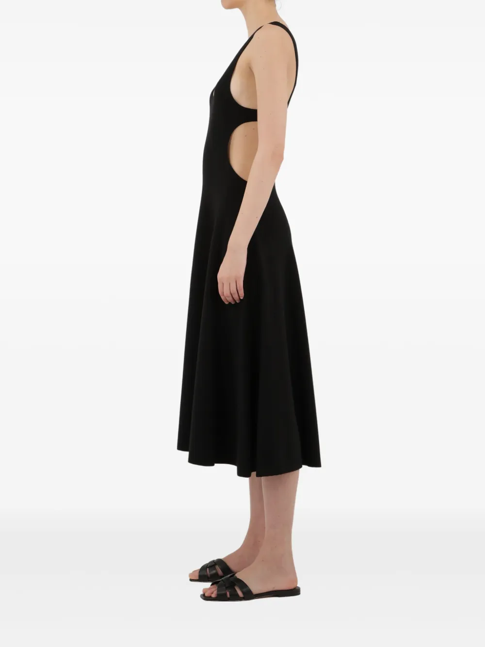 Saint Laurent Sleeveless Black Wool A-line Dress With Cut-out Details For Women In Black