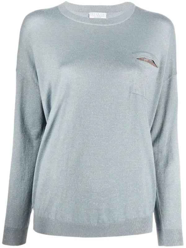 Brunello Cucinelli Metallic Crew-Neck Jumper - Blue