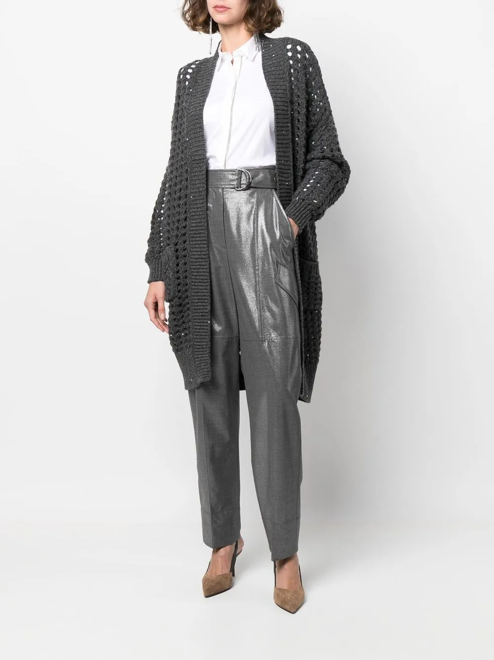 Brunello Cucinelli open-knit sequin-embellished cardi-coat | Cardi-Coats | Image 2