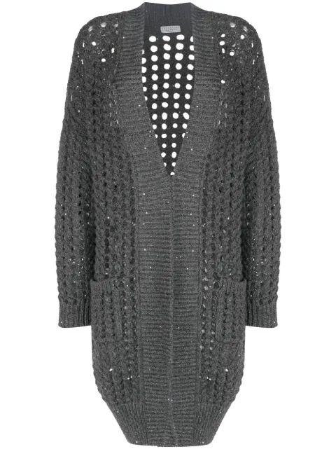 Brunello Cucinelli open-knit sequin-embellished cardi-coat