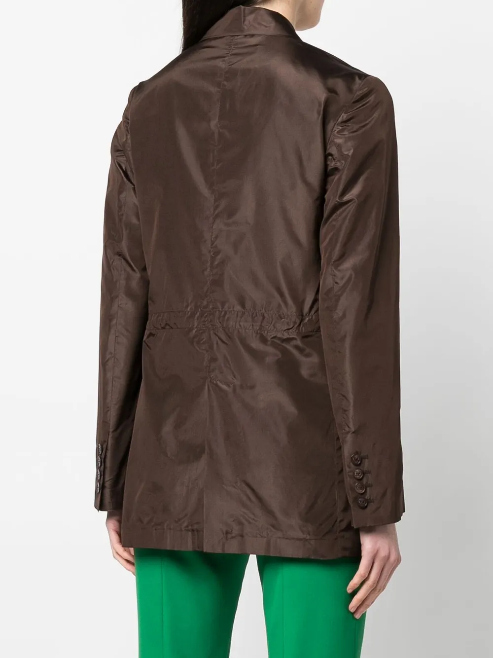 Valentino Crinkled-effect Single-breasted Silk Blazer In Brown