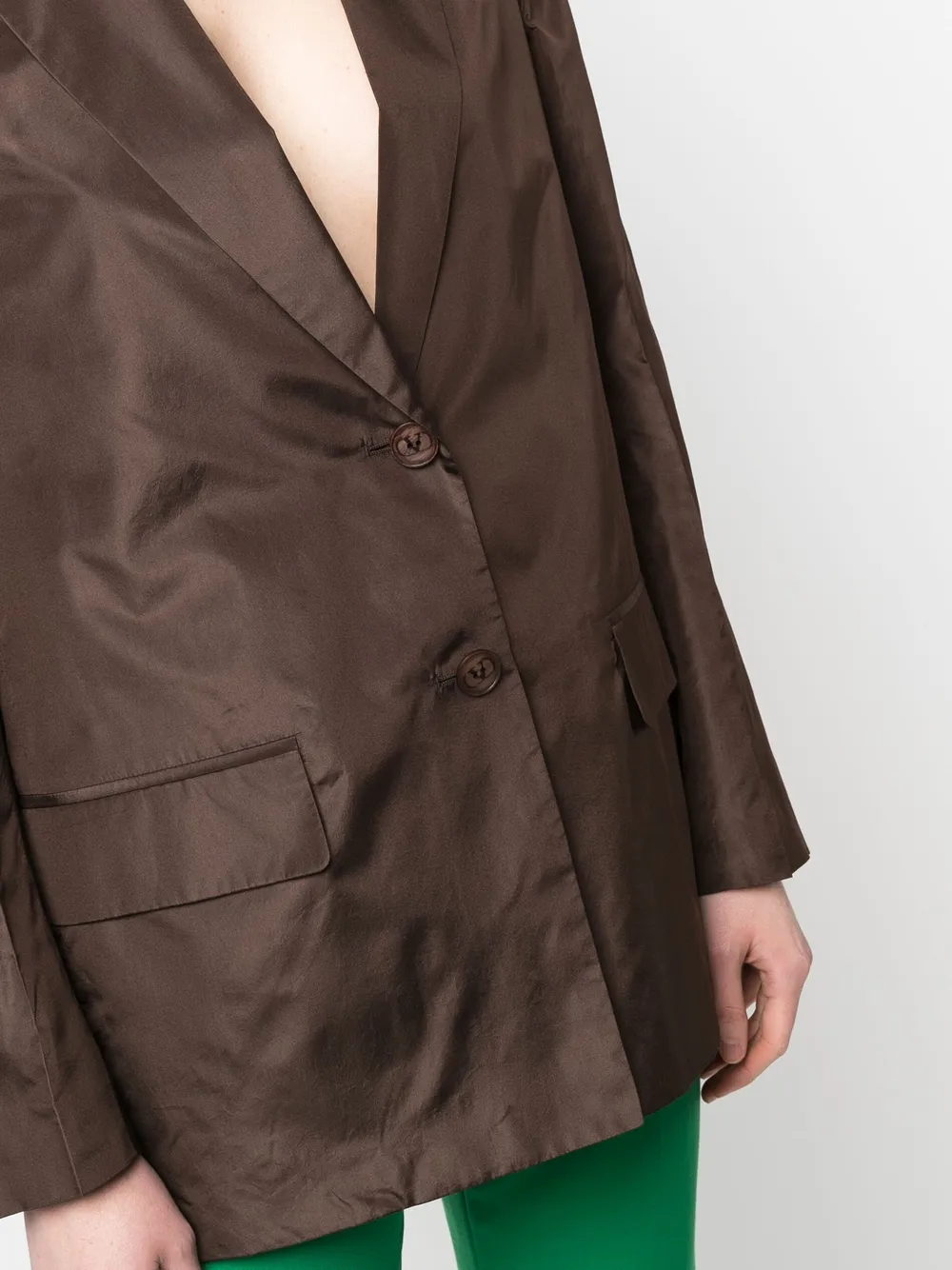 Valentino Crinkled-effect Single-breasted Silk Blazer In Brown