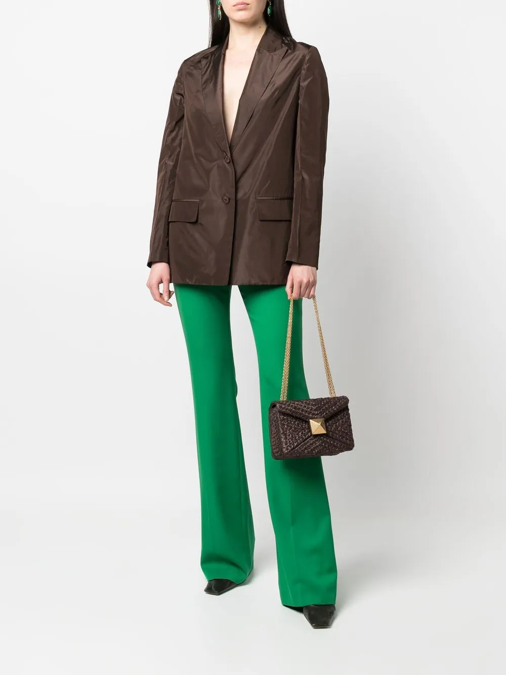  Valentino Garavani Crinkled-effect Single-breasted Silk Blazer - Brown 