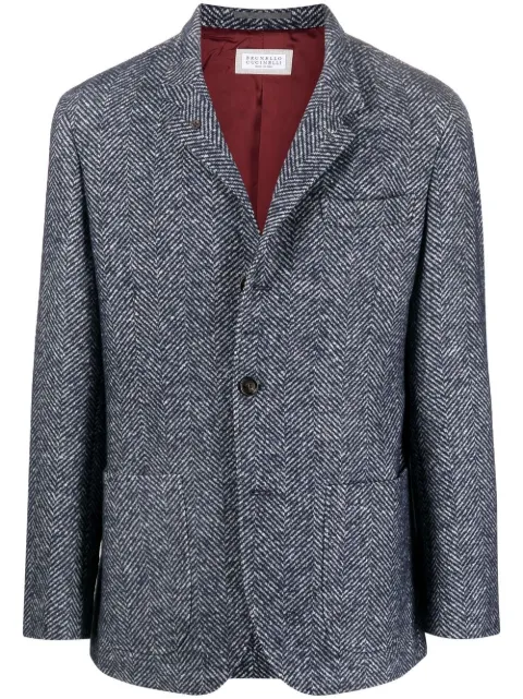 Brunello Cucinelli notched-collar chevron-knit coat 