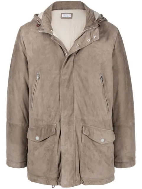 Brunello Cucinelli zipped-up leather hooded coat